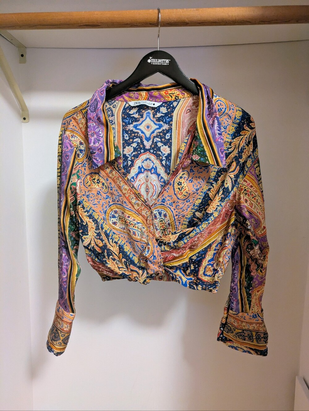 Zara Mulitcolor patchwork paisley twist front crop blouse size large